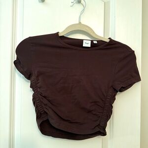 TNA Brown Ruched Crop T-Shirt